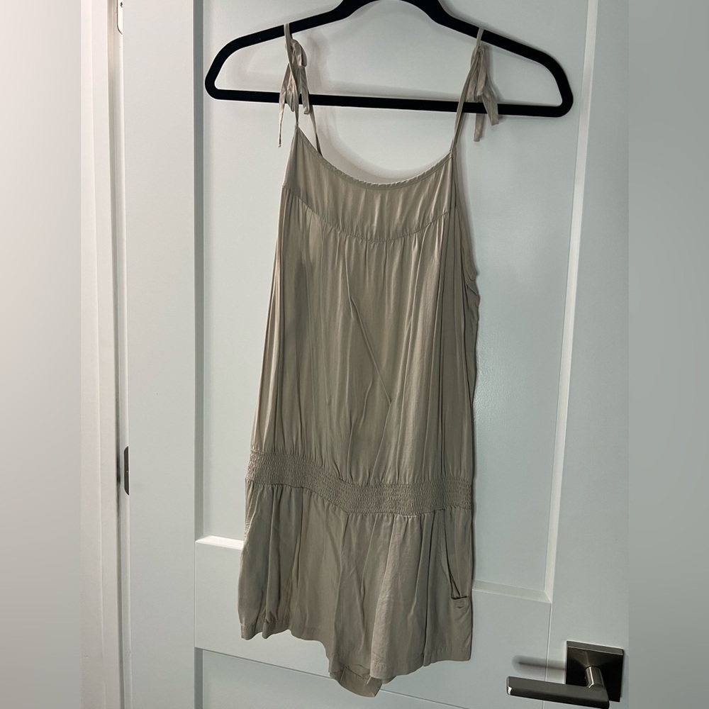 Tie Shoulder Beige Romper